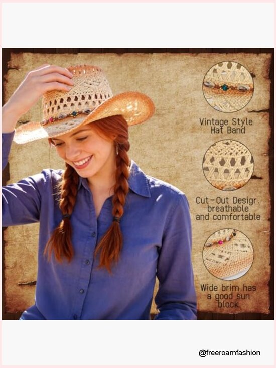 Straw Cowboy Hat with Flexible Wire Brim - Papyrus Woven main image 4